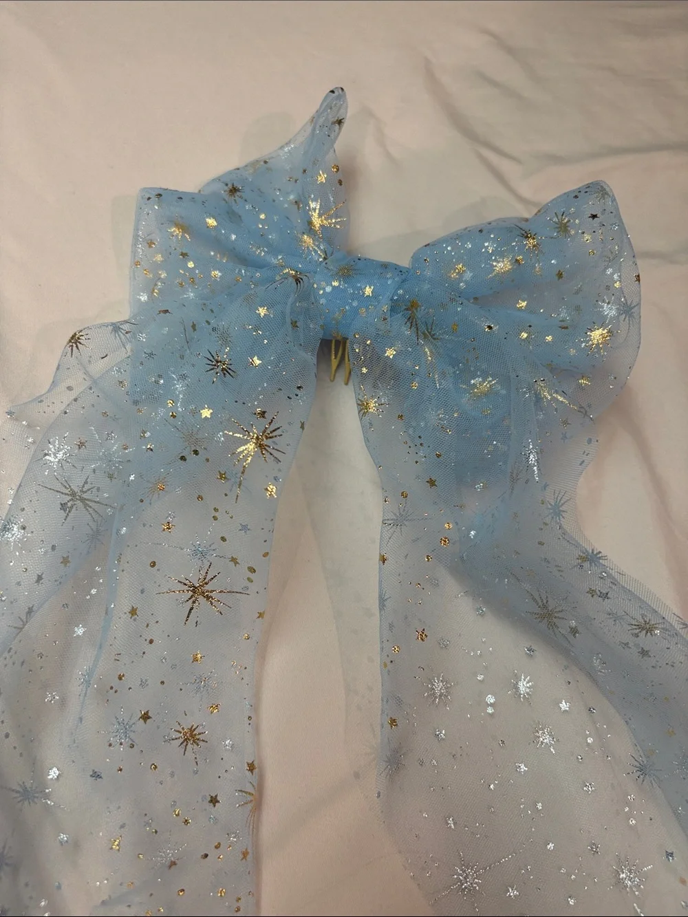 Light Blue Sheer Star Bow Hair Clip - Elegant Sparkle Accent